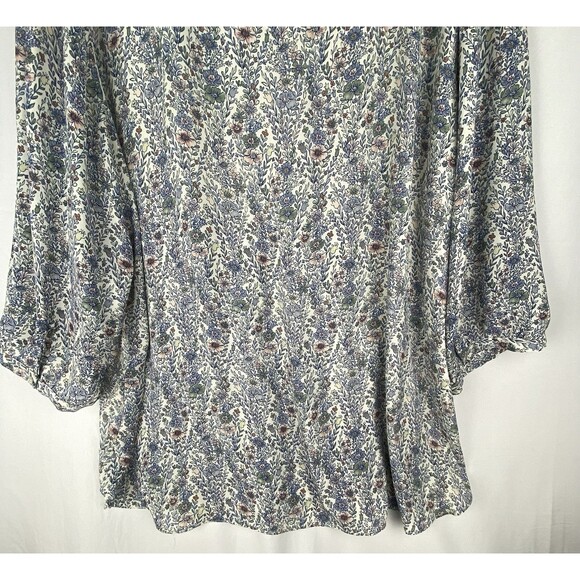 Rose + Olive Top Blouse 3X Blue Pink Ditsy Floral 3/4 Sleeve Flowy Peasant Boho - Picture 10 of 11